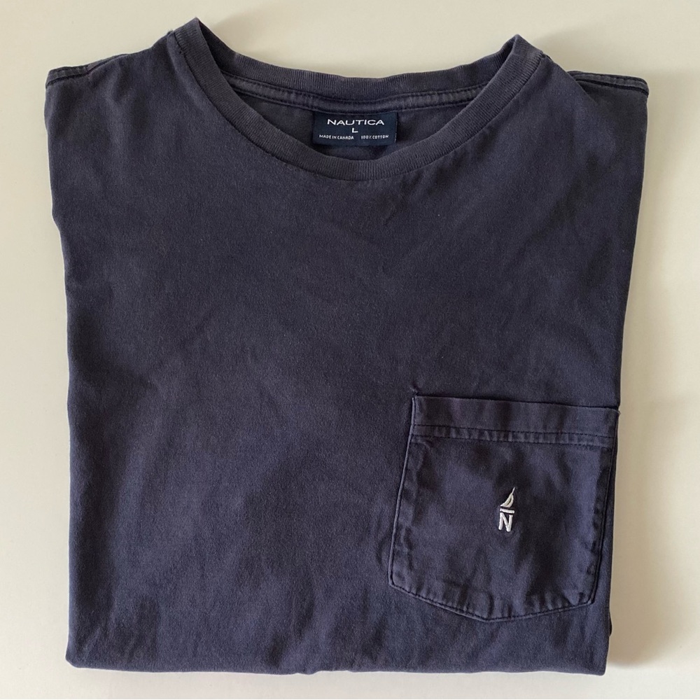Nautica Men’s Navy Blue Front Pocket Cotton Tees - L - Pre-owned - Picture 9 of 9
